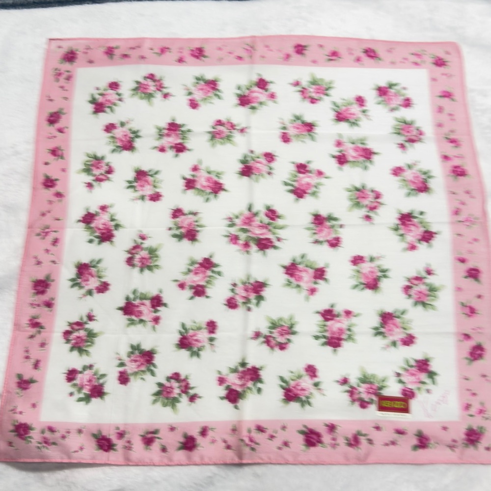 Kenzo Pink and Green Floral Scarf/Handkerchief Cotton 17.5/17.5 - Picture 7 of 9